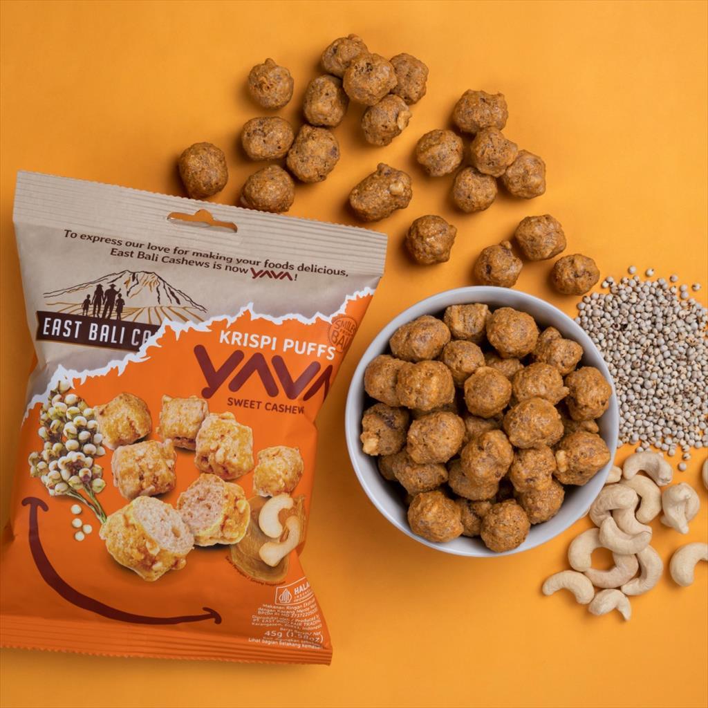 YAVA Krispi Puffs Sweet Cashew ( Mente Manis ) 35g Snack Vegan Sehat