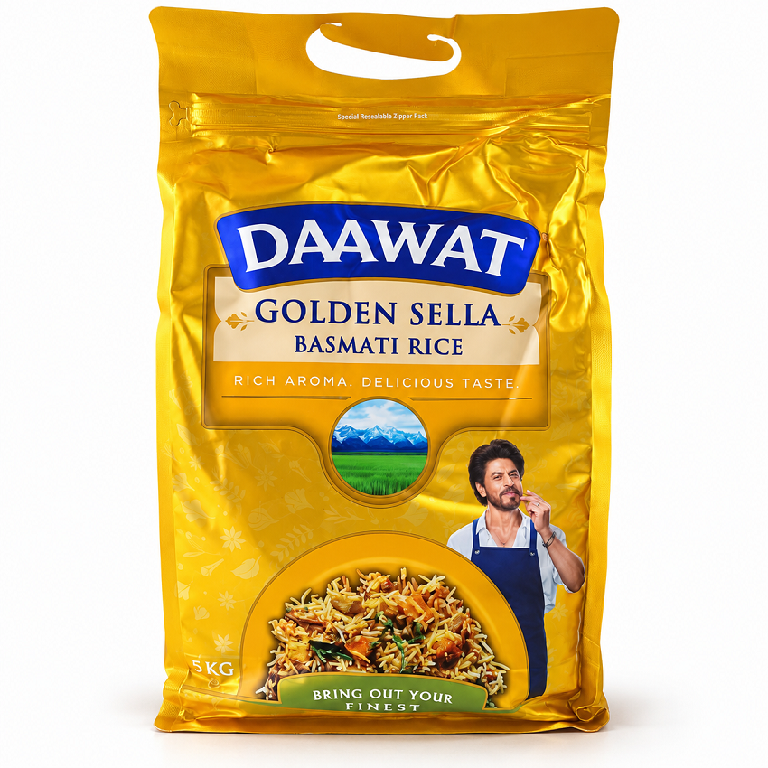 Daawat Beras Basmati Golden Sella (5kg) Basmati Rice Supreme Extra Long Grains